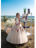 Red Lace Champagne Tulle Corset Back Gorgeous Flower Girl Dress